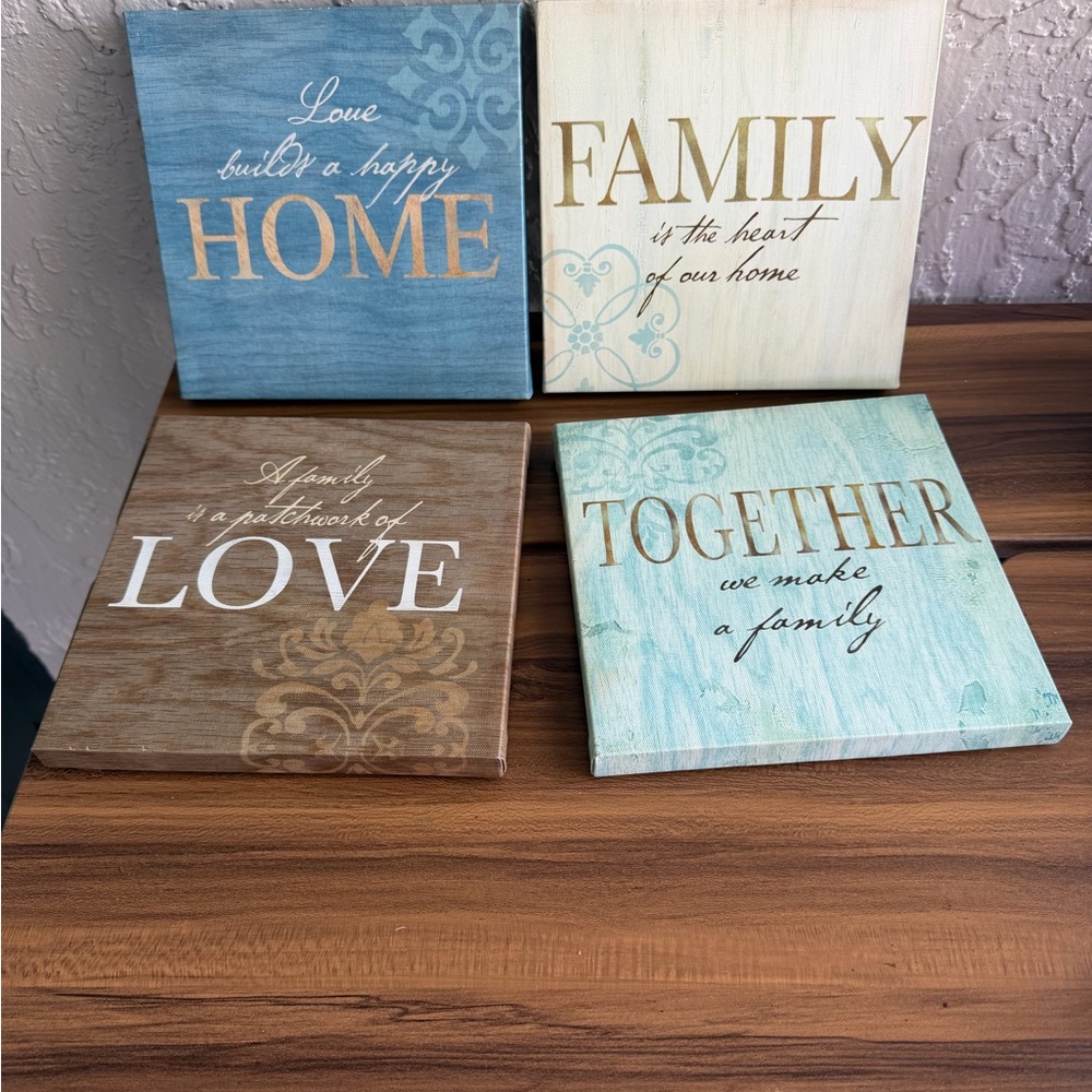 Set of 4 Canvas Square Wall Decor Family Home Love